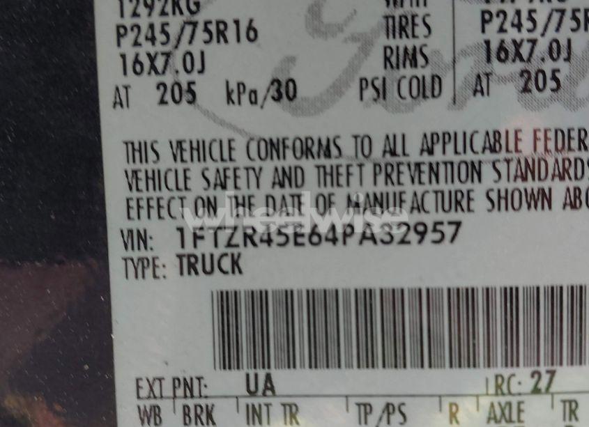 Photo 9 of 2004 Ford Ranger EDGE/TREMOR/XLT (VIN 1FTZR45E64PA32957)