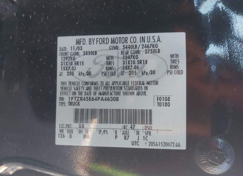 Photo 9 of 2004 Ford Ranger EDGE/TREMOR/XLT (VIN 1FTZR45E64PA46308)