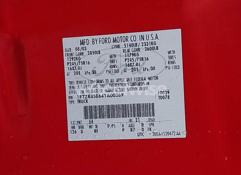 Photo 9 of 2004 Ford Ranger EDGE/TREMOR/XLT (VIN 1FTZR45E64TA00369)