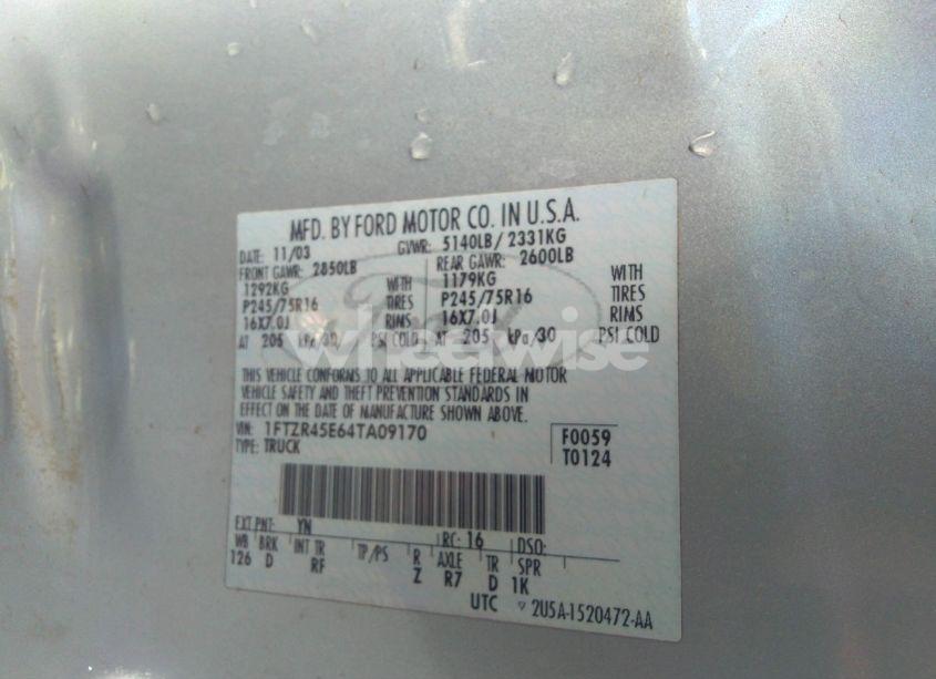 Photo 9 of 2004 Ford Ranger EDGE/TREMOR/XLT (VIN 1FTZR45E64TA09170)