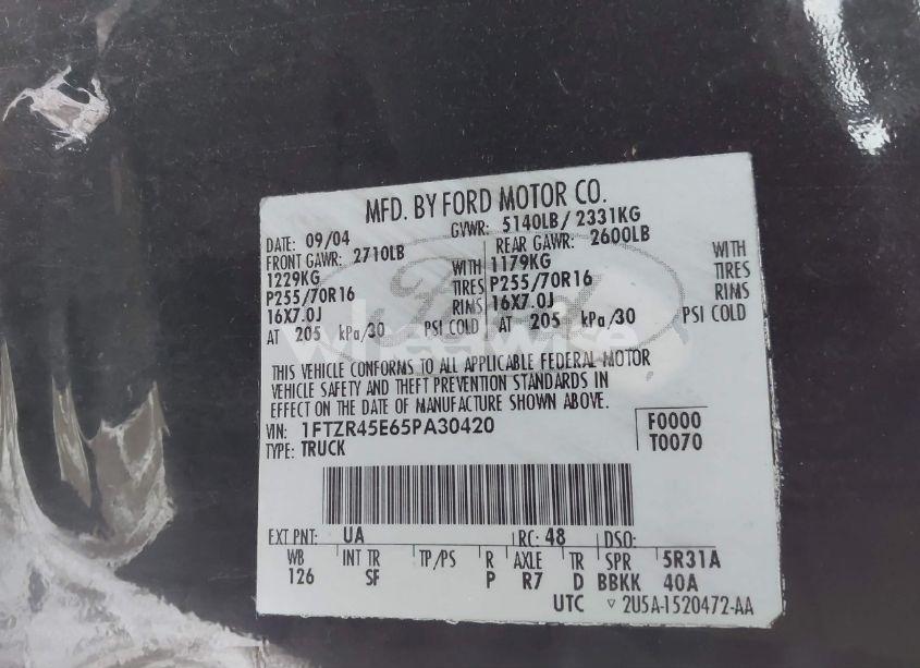 Photo 9 of 2005 Ford Ranger EDGE/FX4 LEVEL II/FX4 OFF-ROAD/XLT (VIN 1FTZR45E65PA30420)