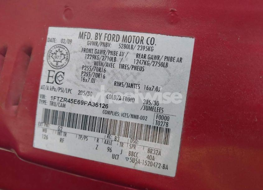 Photo 9 of 2009 Ford Ranger FX4 OFF-ROAD/SPORT/XLT (VIN 1FTZR45E69PA36126)