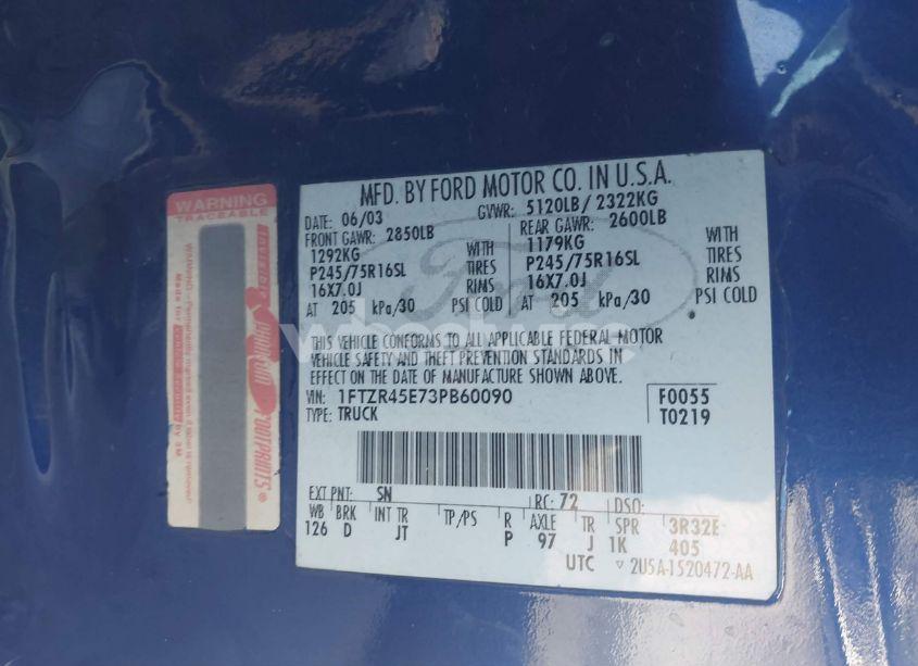 Photo 9 of 2003 Ford Ranger EDGE/XLT (VIN 1FTZR45E73PB60090)