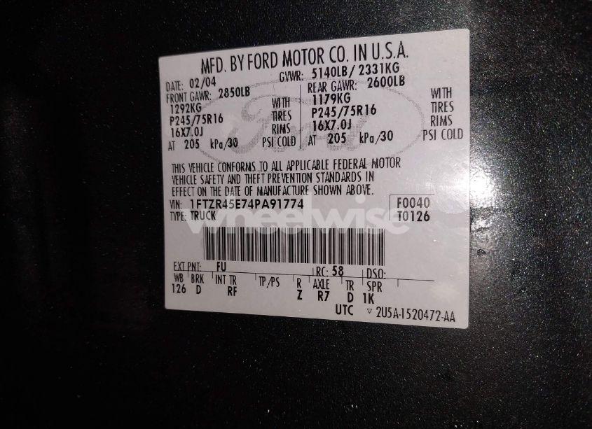 Photo 9 of 2004 Ford Ranger EDGE/TREMOR/XLT (VIN 1FTZR45E74PA91774)