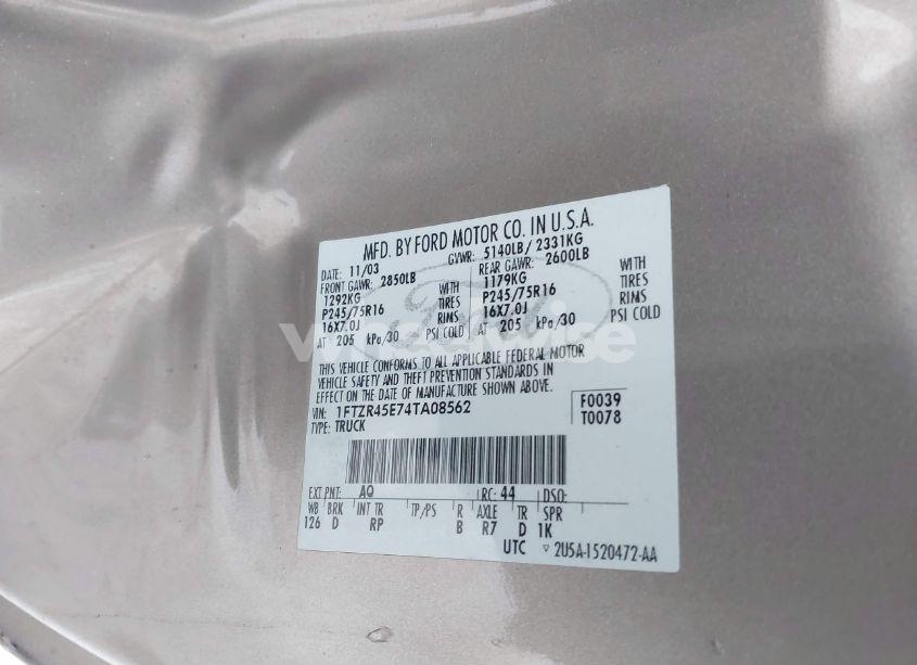 Photo 9 of 2004 Ford Ranger EDGE/TREMOR/XLT (VIN 1FTZR45E74TA08562)