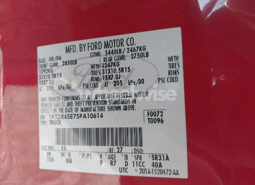 Photo 9 of 2005 Ford Ranger EDGE/FX4 LEVEL II/FX4 OFF-ROAD/XLT (VIN 1FTZR45E75PA10614)
