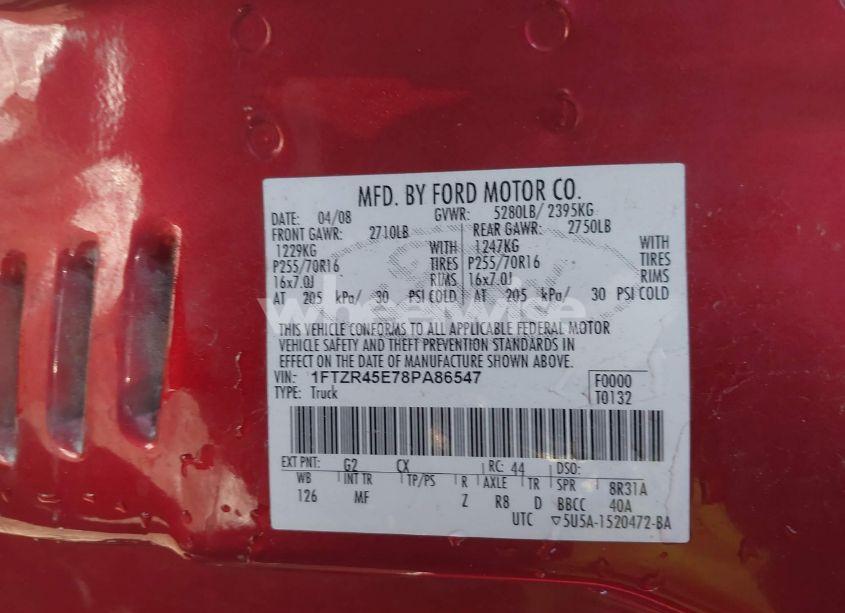 Photo 9 of 2008 Ford Ranger (VIN 1FTZR45E78PA86547)