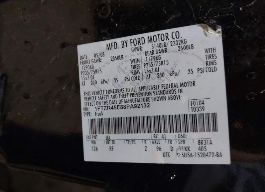 Photo 9 of 2008 Ford Ranger XLT (VIN 1FTZR45E88PA92132)