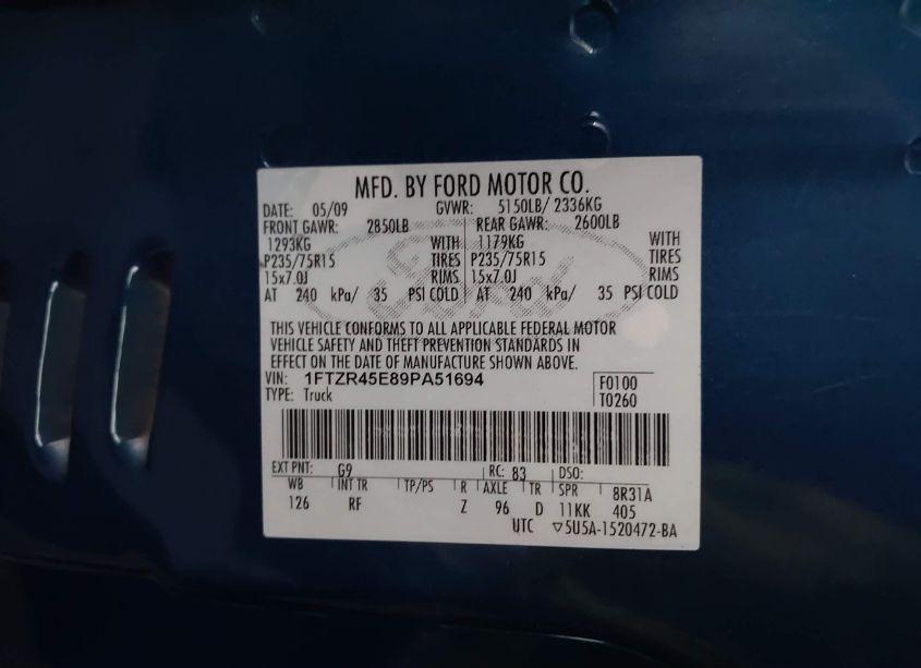 Photo 9 of 2009 Ford Ranger FX4 OFF-ROAD/SPORT/XLT (VIN 1FTZR45E89PA51694)