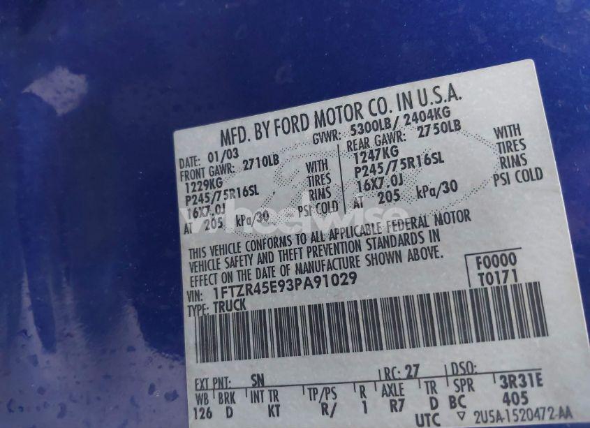 Photo 9 of 2003 Ford Ranger EDGE/XLT (VIN 1FTZR45E93PA91029)