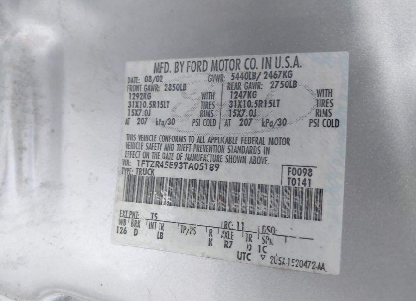 Photo 9 of 2003 Ford Ranger EDGE/XLT (VIN 1FTZR45E93TA05189)