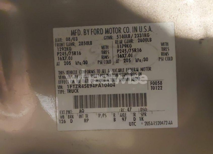 Photo 9 of 2004 Ford Ranger EDGE/TREMOR/XLT (VIN 1FTZR45E94PA10404)