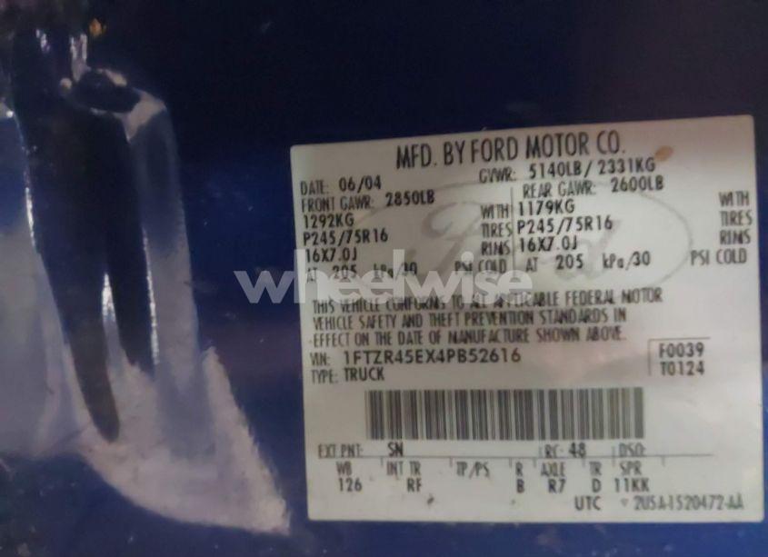 Photo 9 of 2004 Ford Ranger EDGE/TREMOR/XLT (VIN 1FTZR45EX4PB52616)