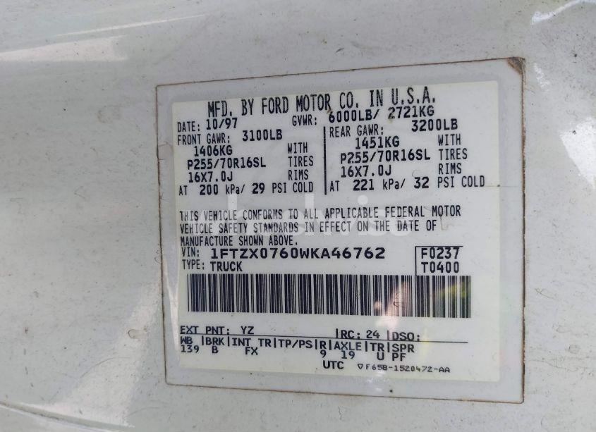 Photo 9 of 1998 Ford F-150 LARIAT/XL/XLT (VIN 1FTZX0760WKA46762)