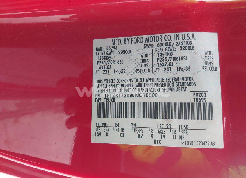 Photo 9 of 1998 Ford F-150 STANDARD/XL/XLT (VIN 1FTZX1720WNC10500)