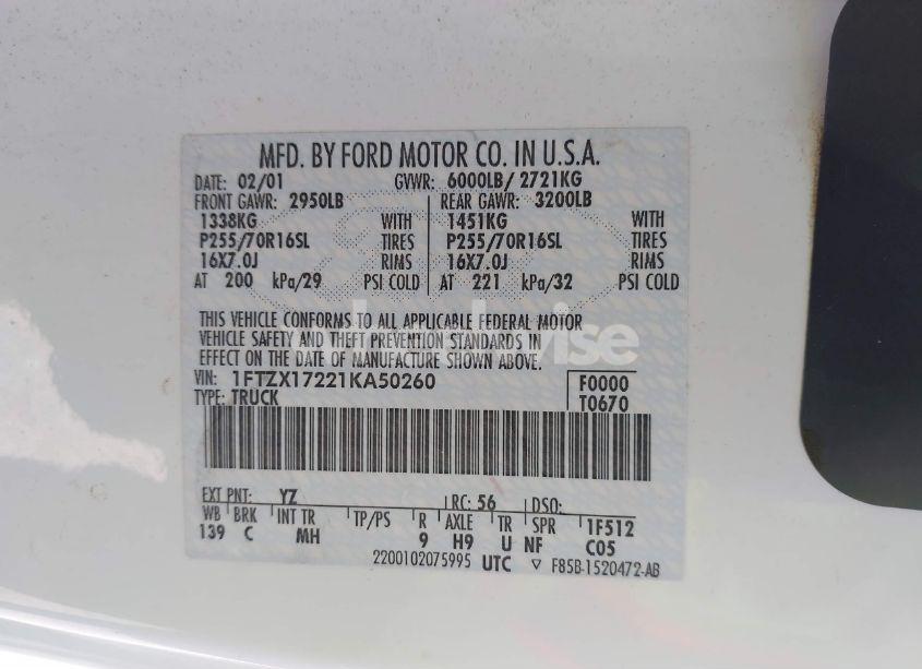 Photo 9 of 2001 Ford F-150 XL/XLT (VIN 1FTZX17221KA50260)