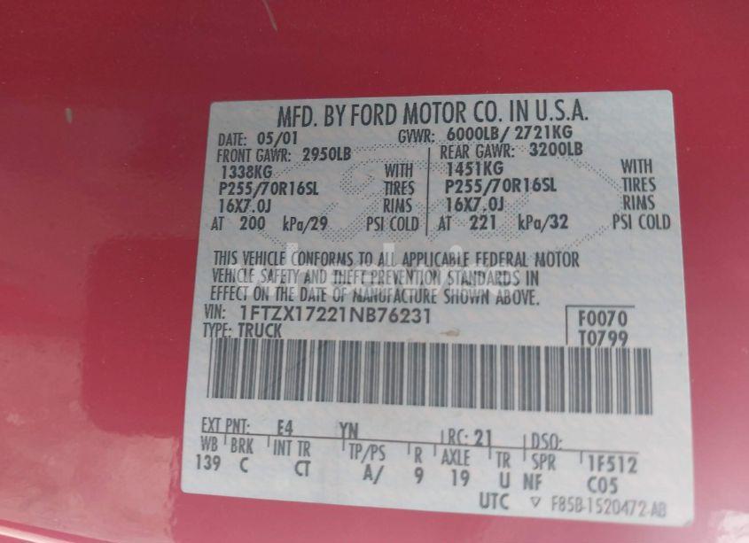 Photo 9 of 2001 Ford F-150 XL/XLT (VIN 1FTZX17221NB76231)