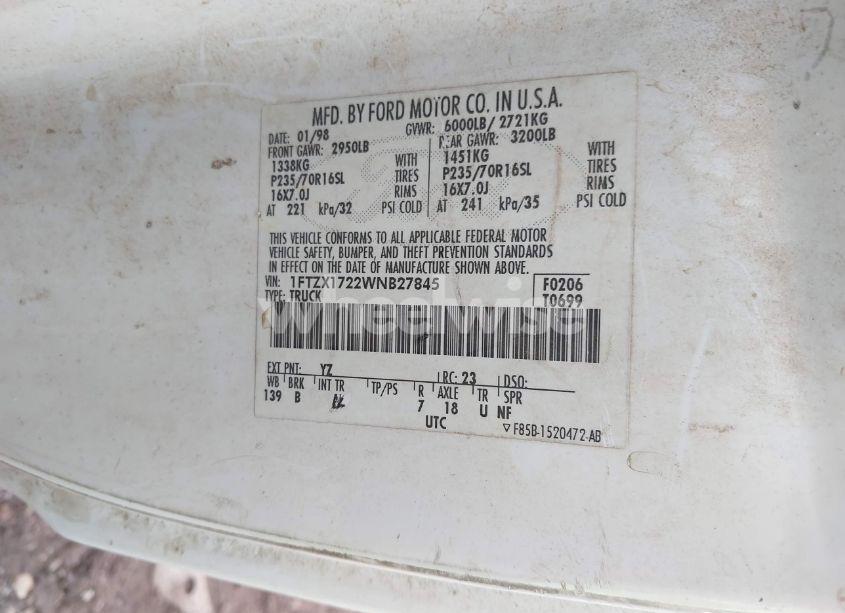 Photo 9 of 1998 Ford F-150 STANDARD/XL/XLT (VIN 1FTZX1722WNB27845)