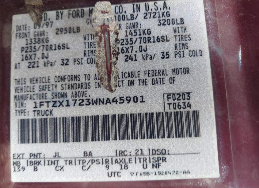 Photo 9 of 1998 Ford F-150 STANDARD/XL/XLT (VIN 1FTZX1723WNA45901)