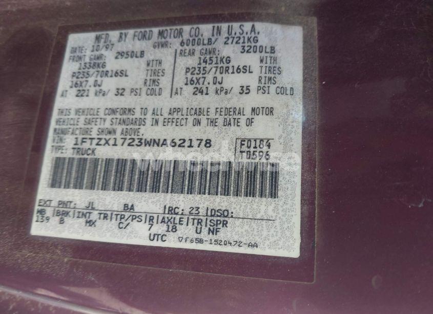 Photo 9 of 1998 Ford F-150 STANDARD/XL/XLT (VIN 1FTZX1723WNA62178)