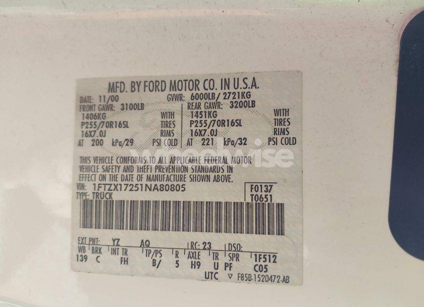 Photo 9 of 2001 Ford F-150 XL/XLT (VIN 1FTZX17251NA80805)