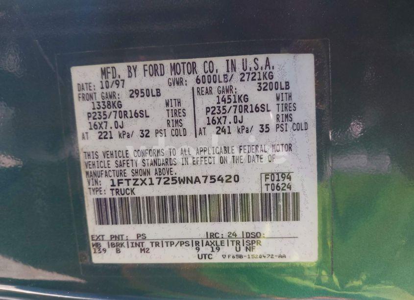 Photo 9 of 1998 Ford F-150 STANDARD/XL/XLT (VIN 1FTZX1725WNA75420)