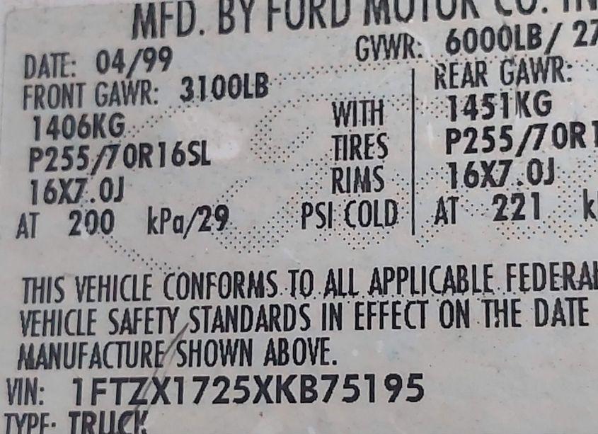 Photo 9 of 1999 Ford F-150 WORK SERIES/XL/XLT (VIN 1FTZX1725XKB75195)