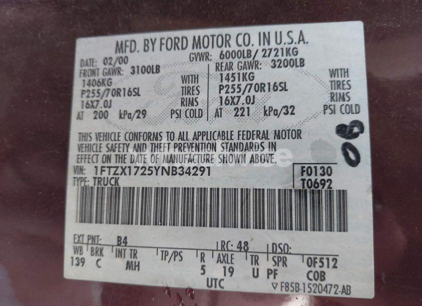 Photo 9 of 2000 Ford F-150 WORK SERIES/XL/XLT (VIN 1FTZX1725YNB34291)