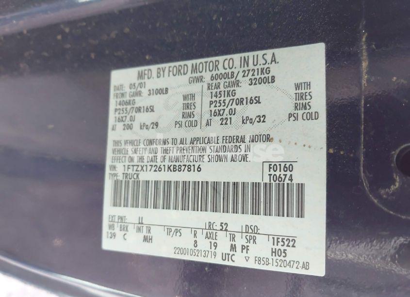 Photo 9 of 2001 Ford F-150 XL/XLT (VIN 1FTZX17261KB87816)