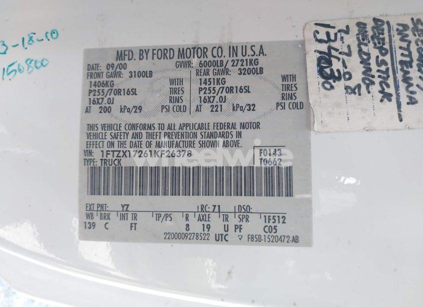 Photo 9 of 2001 Ford F-150 XL/XLT (VIN 1FTZX17261KF26378)