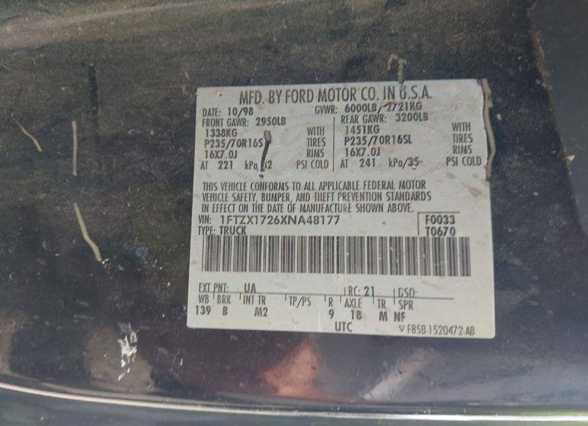 Photo 9 of 1999 Ford F-150 WORK SERIES/XL/XLT (VIN 1FTZX1726XNA48177)