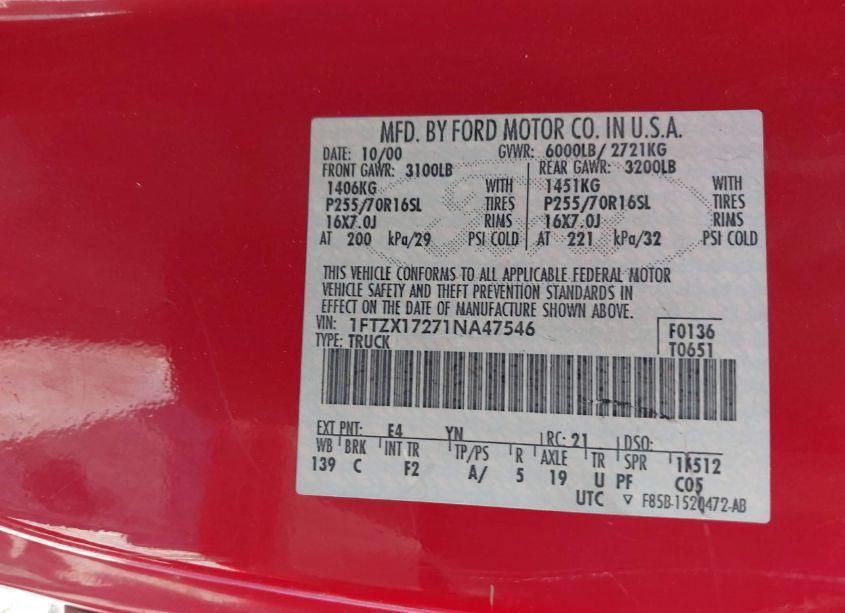 Photo 9 of 2001 Ford F-150 XL/XLT (VIN 1FTZX17271NA47546)