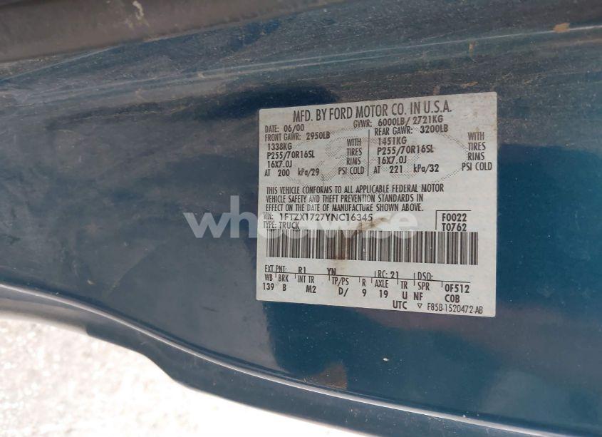 Photo 9 of 2000 Ford F-150 WORK SERIES/XL/XLT (VIN 1FTZX1727YNC16345)