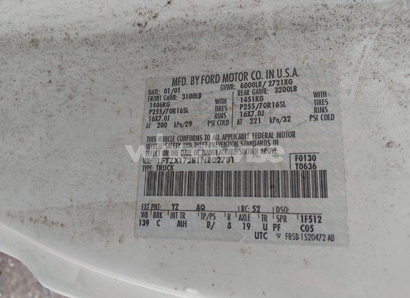 Photo 9 of 2001 Ford F-150 XL/XLT (VIN 1FTZX17281NB02781)