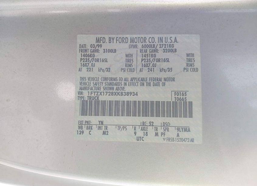 Photo 9 of 1999 Ford F-150 WORK SERIES/XL/XLT (VIN 1FTZX1728XKB38934)