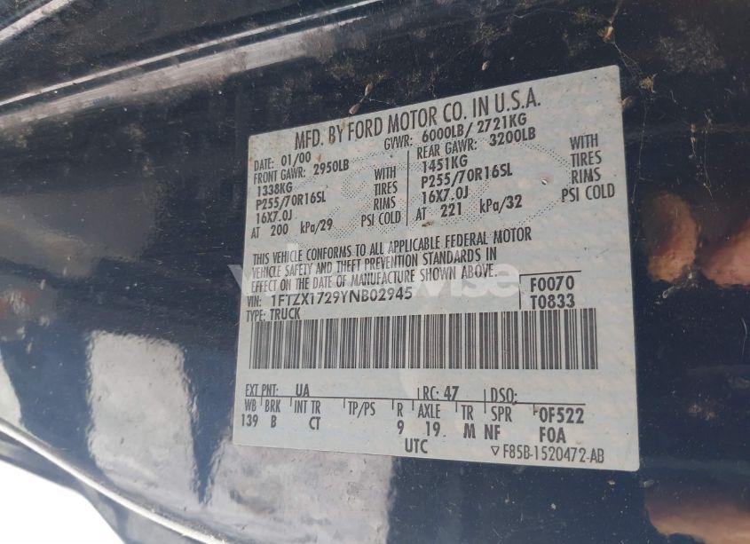 Photo 9 of 2000 Ford F-150 WORK SERIES/XL/XLT (VIN 1FTZX1729YNB02945)