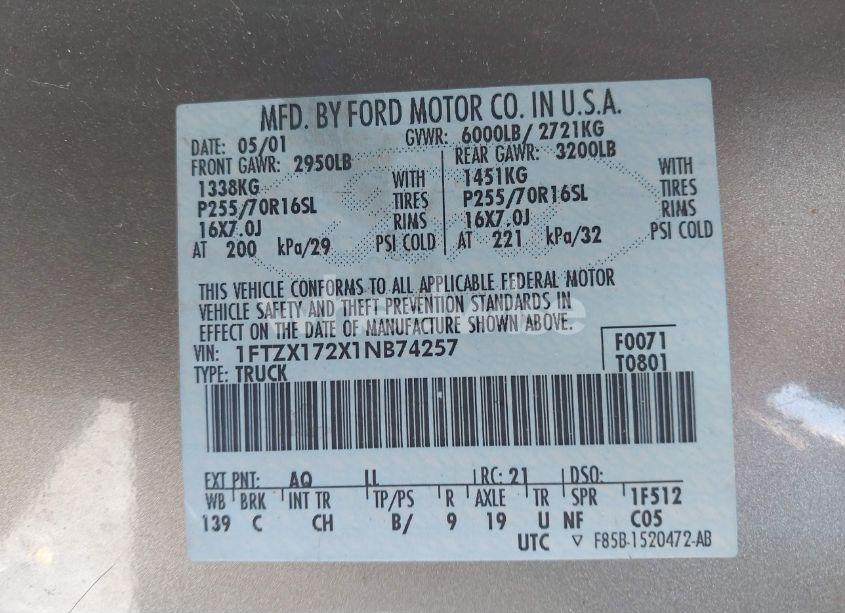 Photo 9 of 2001 Ford F-150 XL/XLT (VIN 1FTZX172X1NB74257)