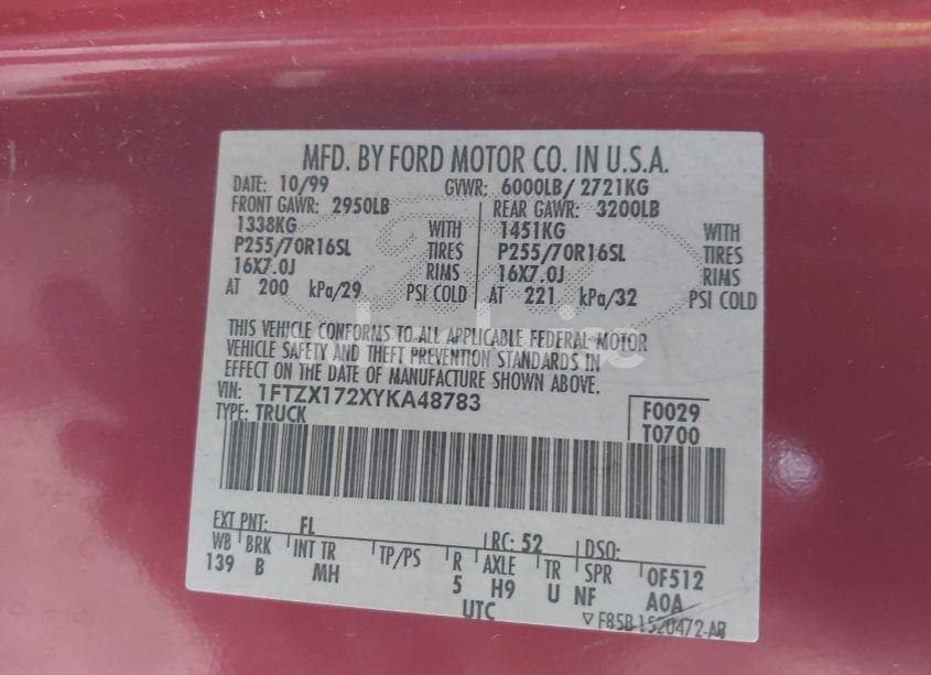 Photo 9 of 2000 Ford F-150 WORK SERIES/XL/XLT (VIN 1FTZX172XYKA48783)