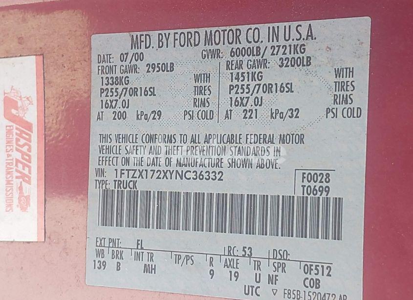 Photo 9 of 2000 Ford F-150 WORK SERIES/XL/XLT (VIN 1FTZX172XYNC36332)