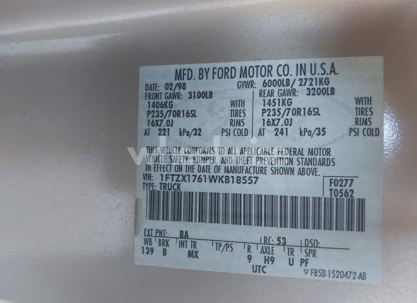 Photo 9 of 1998 Ford F-150 LARIAT/STANDARD/XL/XLT (VIN 1FTZX1761WKB18557)