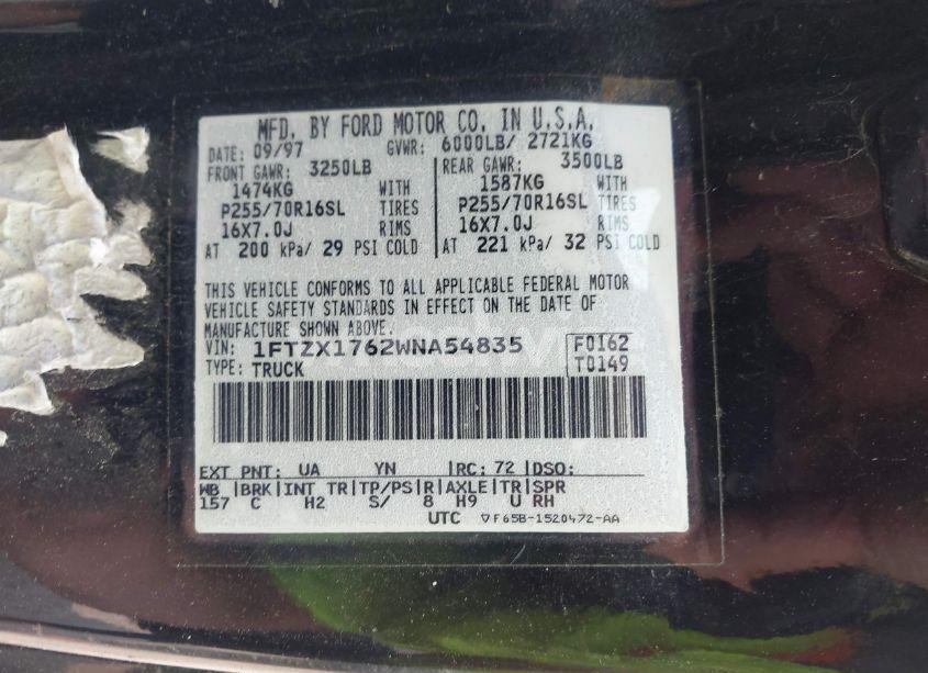 Photo 9 of 1998 Ford F-150 LARIAT/STANDARD/XL/XLT (VIN 1FTZX1762WNA54835)