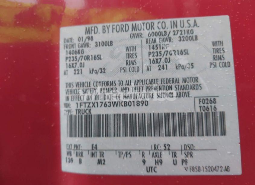 Photo 9 of 1998 Ford F-150 LARIAT/STANDARD/XL/XLT (VIN 1FTZX1763WKB01890)