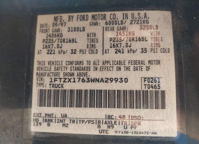 Photo 9 of 1998 Ford F-150 LARIAT/STANDARD/XL/XLT (VIN 1FTZX1763WNA29930)