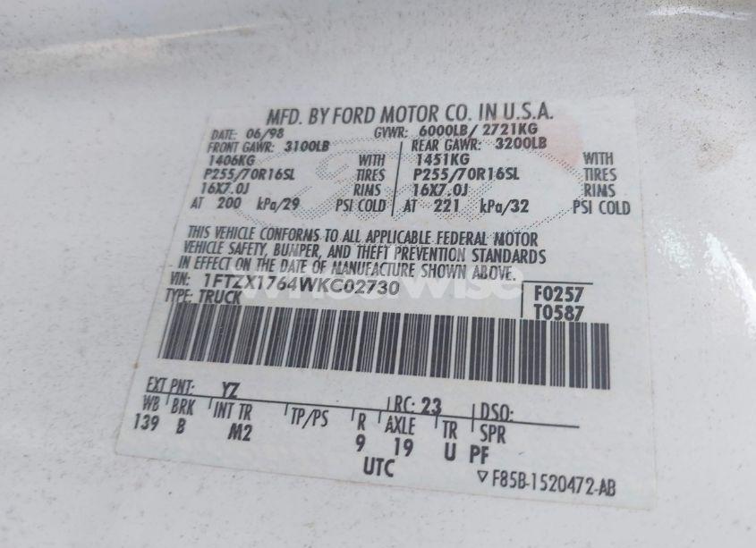 Photo 9 of 1998 Ford F-150 LARIAT/STANDARD/XL/XLT (VIN 1FTZX1764WKC02730)