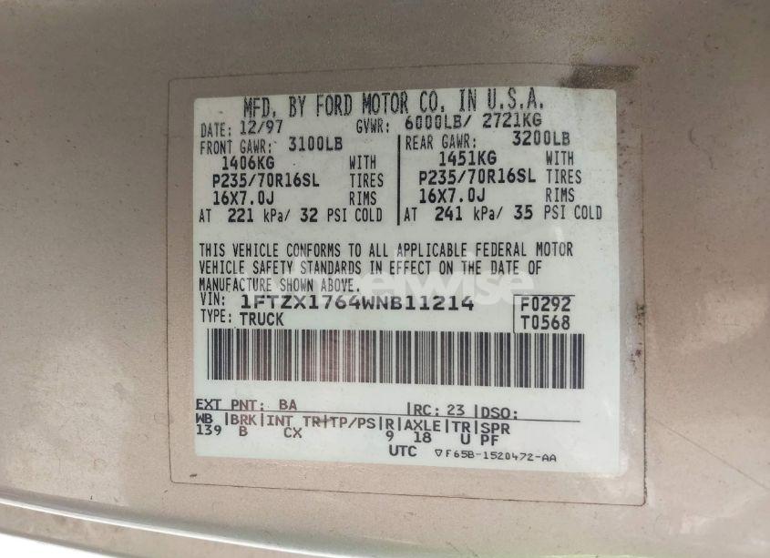 Photo 9 of 1998 Ford F-150 LARIAT/STANDARD/XL/XLT (VIN 1FTZX1764WNB11214)