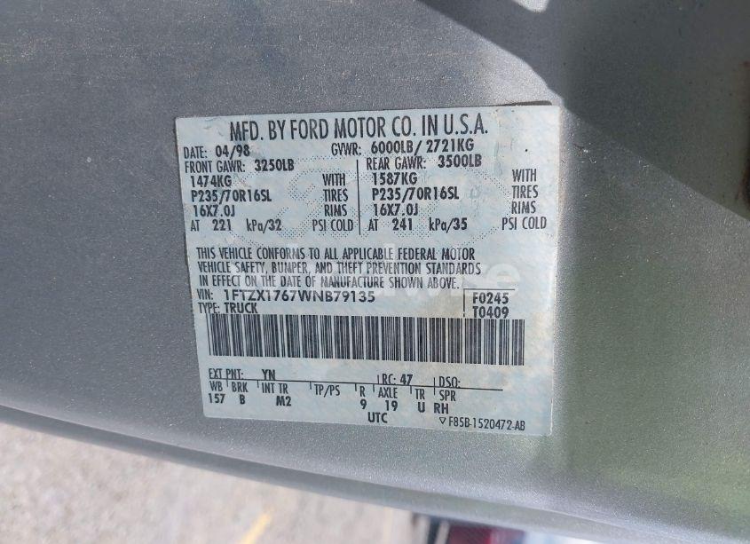 Photo 9 of 1998 Ford F-150 LARIAT/STANDARD/XL/XLT (VIN 1FTZX1767WNB79135)