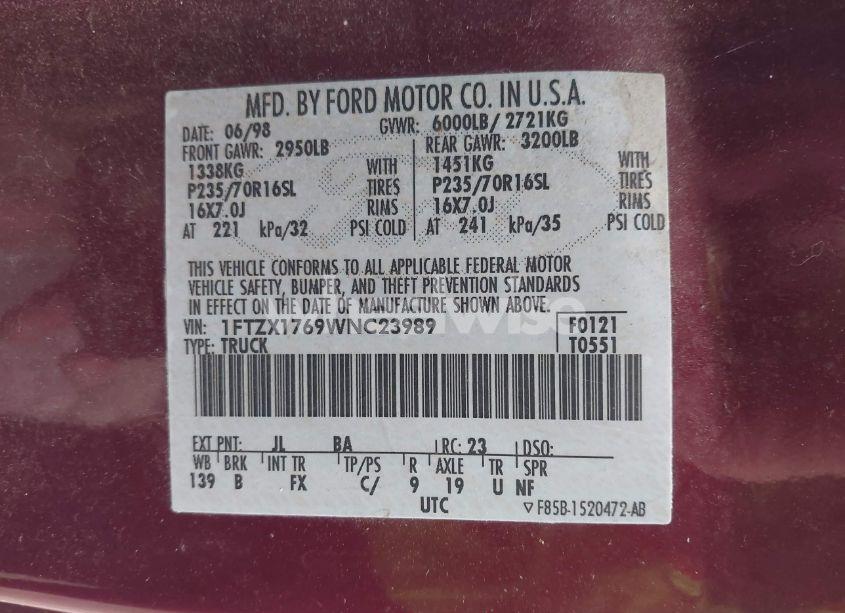 Photo 9 of 1998 Ford F-150 LARIAT/STANDARD/XL/XLT (VIN 1FTZX1769WNC23989)