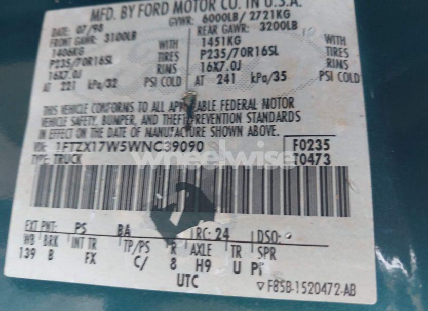 Photo 9 of 1998 Ford F-150 LARIAT/STANDARD/XL/XLT (VIN 1FTZX17W5WNC39090)