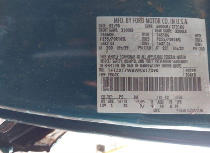 Photo 9 of 1998 Ford F-150 LARIAT/STANDARD/XL/XLT (VIN 1FTZX17W8WKB17390)