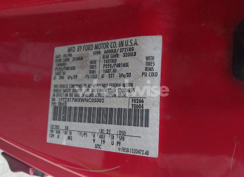 Photo 9 of 1998 Ford F-150 LARIAT/STANDARD/XL/XLT (VIN 1FTZX17WXWNC05002)